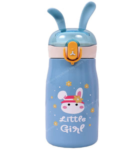 Toyshine Insulated Hot n Cold Slim Bunny Water Bottle for Kids Steel Flask Metal Thermos, Spill Proof Cap Closure, BPA Free for School Home, Silicon Gripper Children's Drinkware, 300 ML, Blue