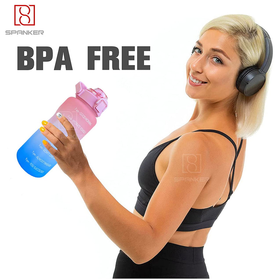 Spanker Fazer All In 1 Motivational Leakproof Water Bottle Gallon with Handle, Time Marker 2000 ML, BPA Free Fitness Sports Water Bottle, (Pink-Blue) SSTP