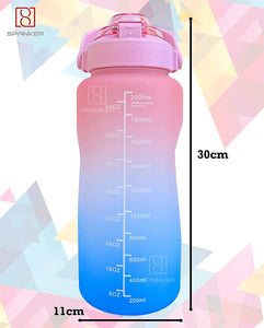 Spanker Fazer All In 1 Motivational Leakproof Water Bottle Gallon with Handle, Time Marker 2000 ML, BPA Free Fitness Sports Water Bottle, (Pink-Blue) SSTP