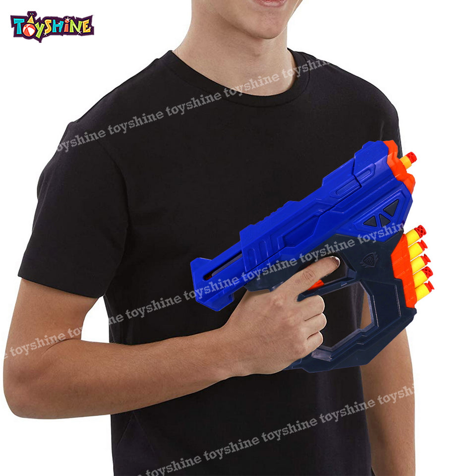 Toyshine Hexaa Warrior Foam Blaster Gun Toy, Safe and Long Range, 10 Bullets, Blue