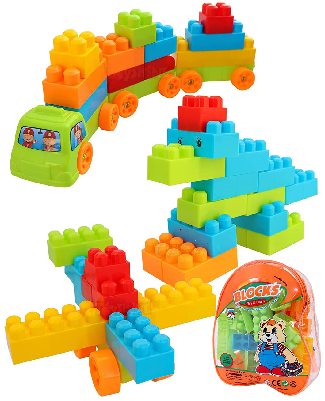 Toyshine 50 pcs Building Block Toys with Wheels for Kids, Bag Packing, Best Gift Toy for Kids
