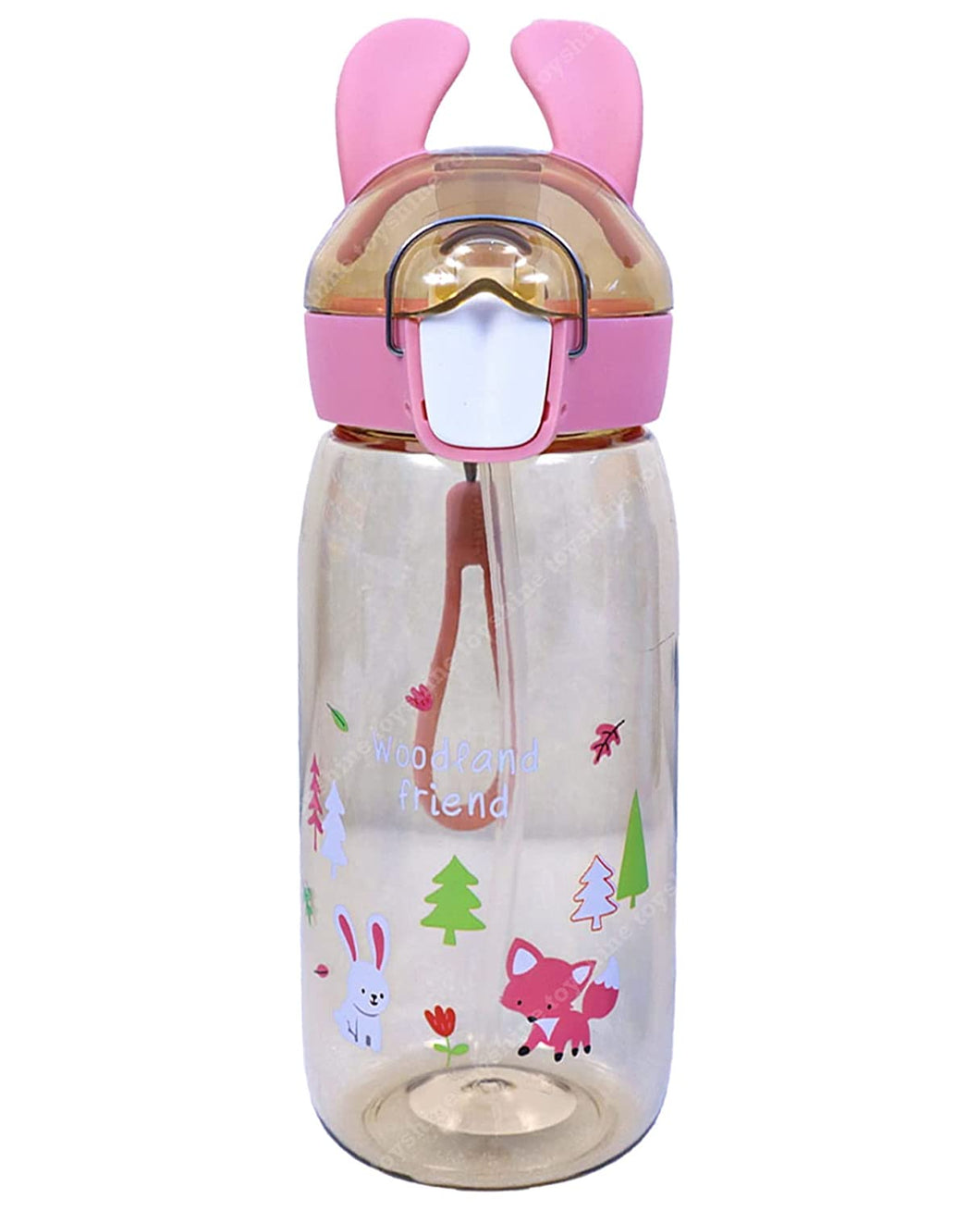 Toyshine Bunny Kids Water Bottle with Straw - Spill Proof Straw Valve, Pop Button, BPA Free Water Bottle for Kids School - Featuring Soft Silicone Handle Grip - Children's Drinkware - 550 ML