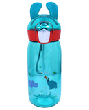 Toyshine Bunny Kids Water Bottle with Straw - Spill Proof Straw Valve, Pop Button, BPA Free Water Bottle for Kids School - Featuring Soft Silicone Handle Grip - Children's Drinkware - 550 ML