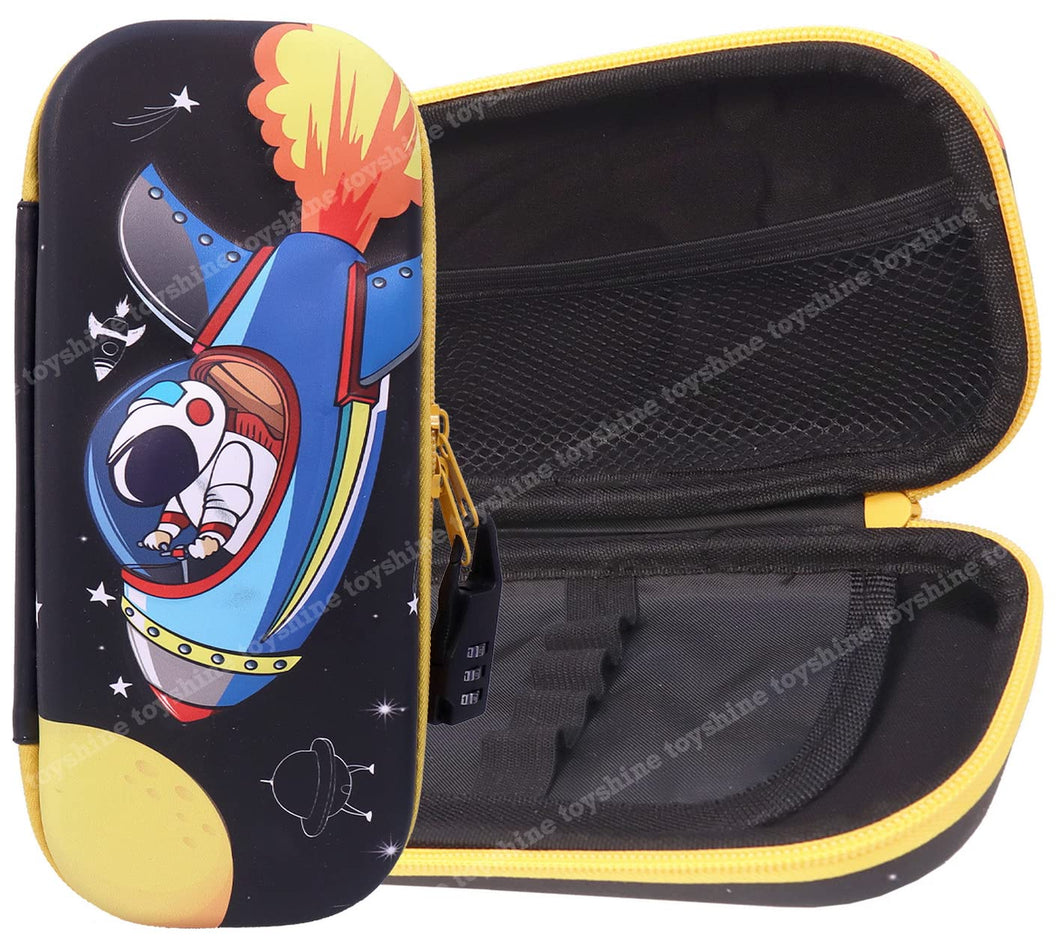 Toyshine Rocket Space Compact Hardtop Pencil Case with Multiple Compartments - Kids School Supply Organizer Students Stationery Box - Girls Boys Pen Pouch- Black