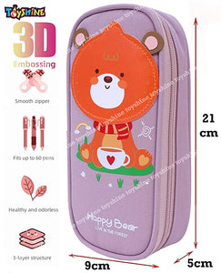 Toyshine Happy Bear Pencil Case with Multiple Compartments - Kids School Supply Organizer Students Stationery Box - Girls Pen Pouch- Multi-Color