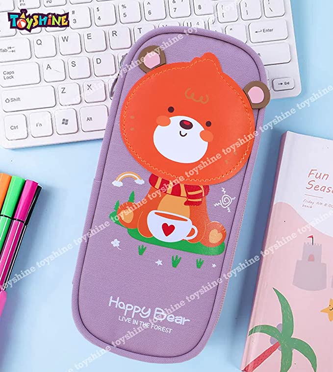 Toyshine Happy Bear Pencil Case with Multiple Compartments - Kids School Supply Organizer Students Stationery Box - Girls Pen Pouch- Multi-Color