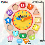 Toyshine Wooden Premium Learning Clock , Educational Digital Analog Numbers, Shape & Color Learning Montessori Toy for Kids- Multi Color