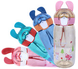 Toyshine Bunny Kids Water Bottle with Straw - Spill Proof Straw Valve, Pop Button, BPA Free Water Bottle for Kids School - Featuring Soft Silicone Handle Grip - Children's Drinkware - 550 ML