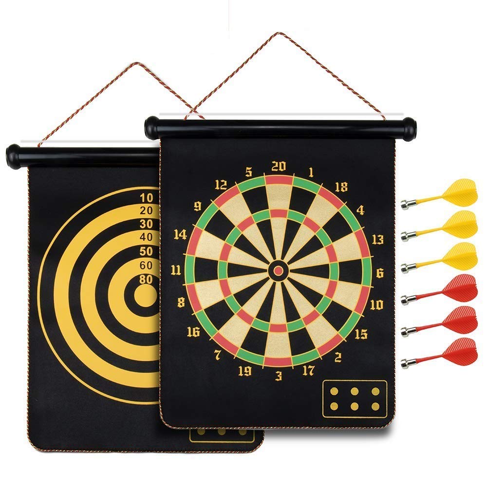 Toyshine Two Sided Magnetic Bullseye Dartboard Board Game Set, 17-Inch Dart Board, 6 Darts (SSTP)