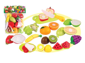 Toyshine Realistic Sliceable 15 Pcs Fruits Cutting Play Toy Set, Can Be Cut in 2 Parts
