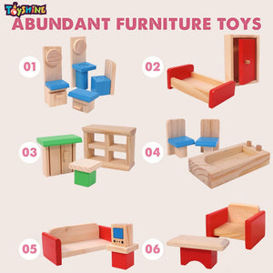 Toyshine Wooden Doll House Toy with Double Storey, Accessories