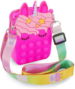 Toyshine Unicorn Shape Shoulder Pop it Popit Purse Bag Fidget Toys for Girls, Sensory Silicone Fidget Gifts for Kids Girls Women