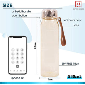 Spanker Crystal Tritan Hand Bag Water Bottle for Adults and Kids Water Spill Proof , BPA Free for Kids School, Office, Home, Soft Handle Grip Drinkware 550 ML - SSTP