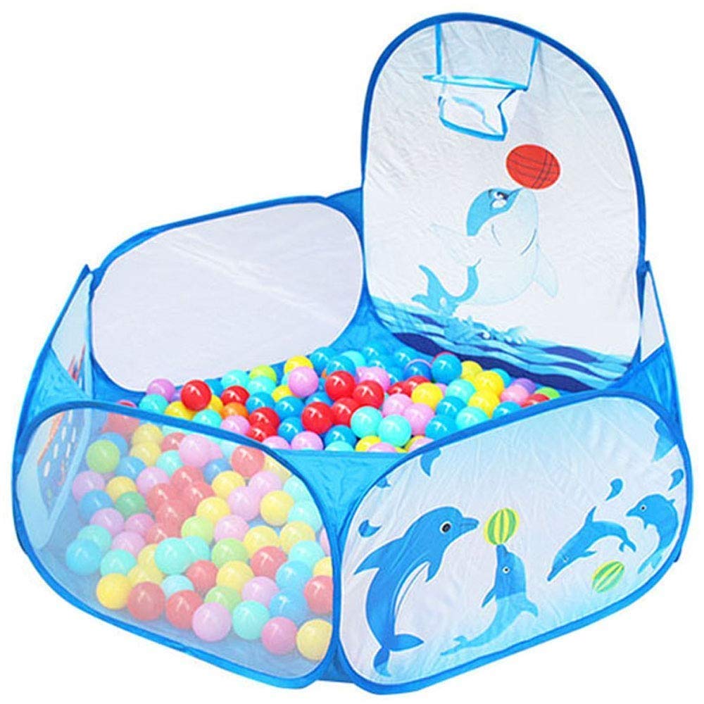 Toyshine Kids Ball Pit Ball Tent House Ball Pit with Basketball Hoop and Zippered Storage Bag, 10 Balls Included