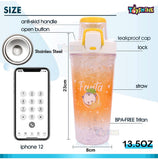 Toyshine Icing Design Water Bottle Tumbler Sipper Cup, Reuseable Plastic Cup with Lid and Straw, Pop Up Open, Heavy Material - 400 ML