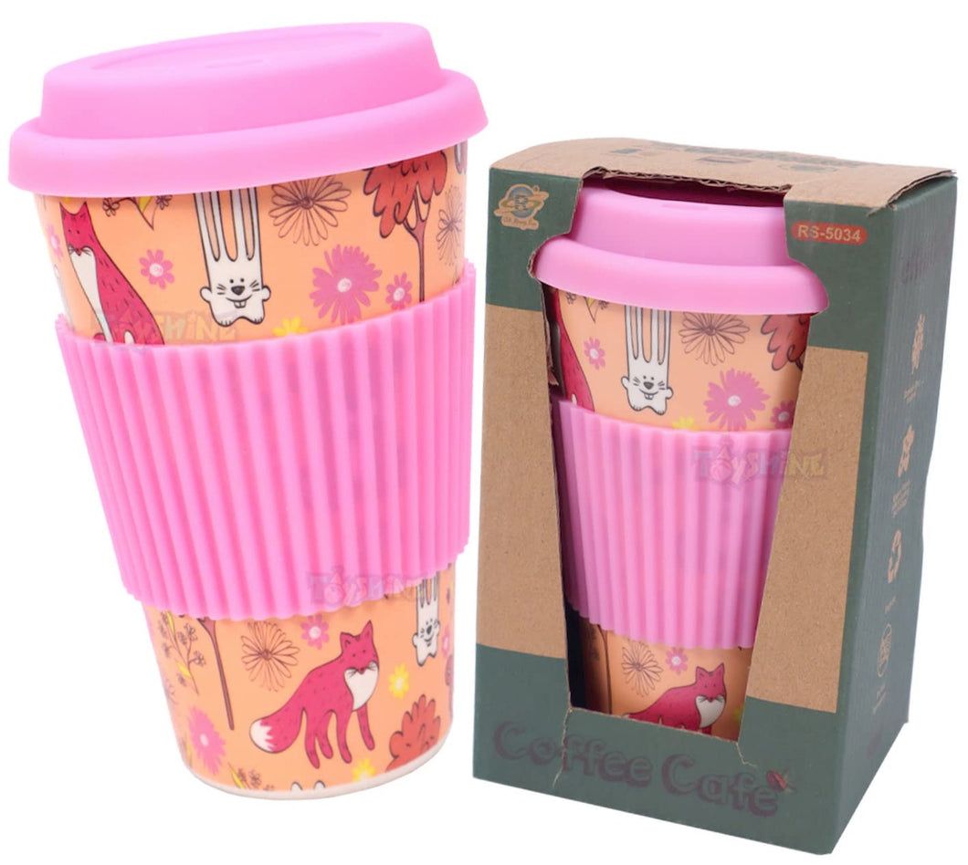 Toyshine Nature's Cup - Bamboo Kids Drinking Cups Mug with Silicone Grip Cups, Dinnerware Set, Toddler Cup, Dishwasher Safe 400 ML - Light Pink