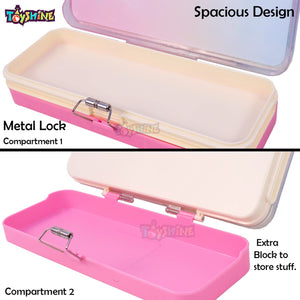 Toyshine Double Compartment Glitter Star Flowing Pencil Box for Kids