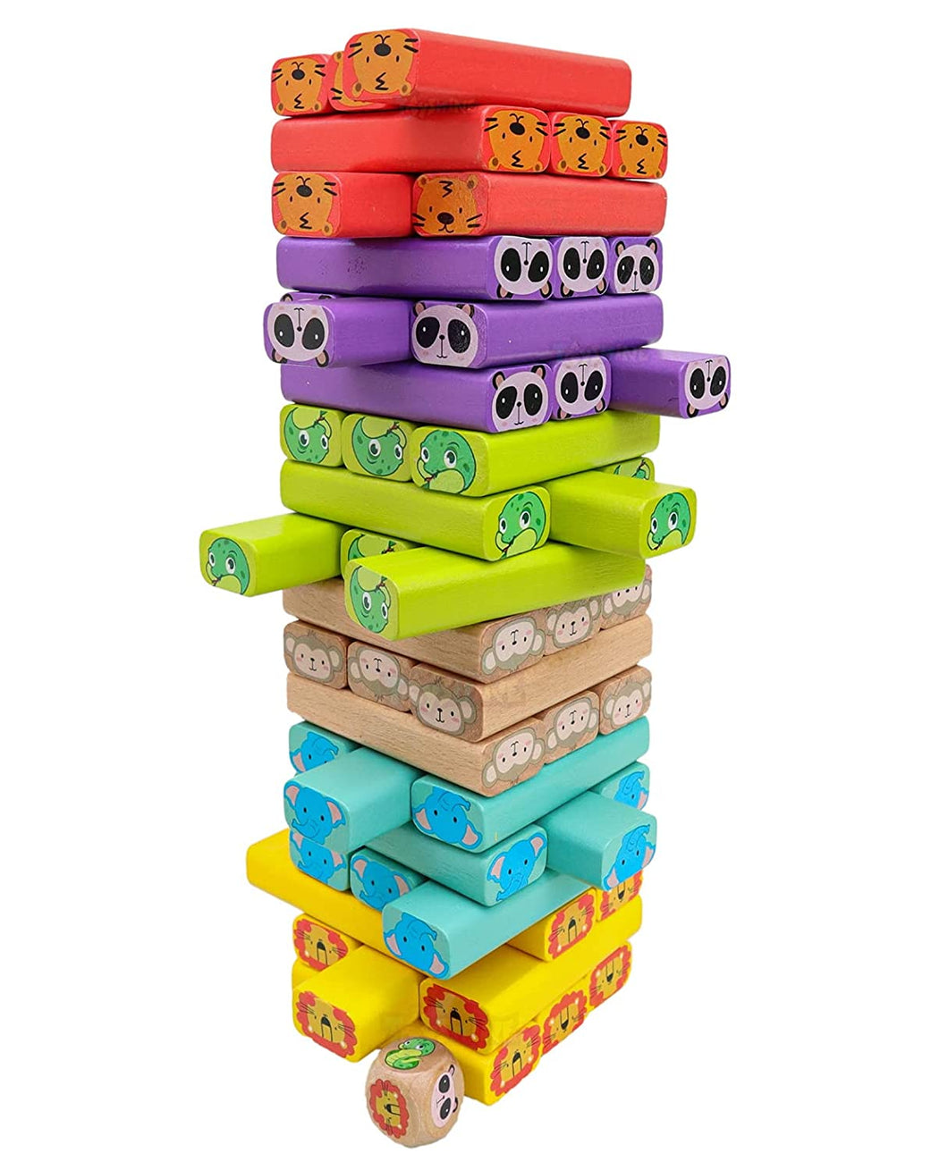Toyshine Wooden Animal Tumbling Tower Game | Colored Wooden Blocks Stacking Board Games for Kids Ages 4-8