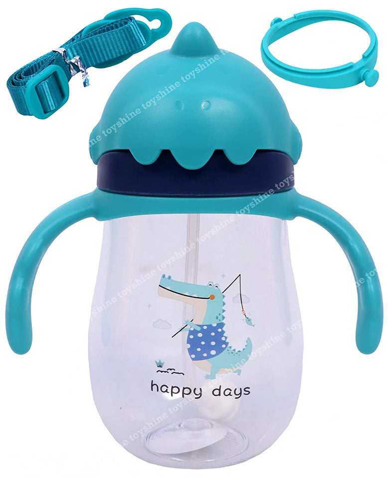 Toyshine Sippy Cup Kids Water Bottle with Straw Spill Proof Straw Valve, Pop Button, BPA Free Water Bottle for Kids School - Featuring Soft Silicone Handle Grip - Children's Drinkware - 350 ML