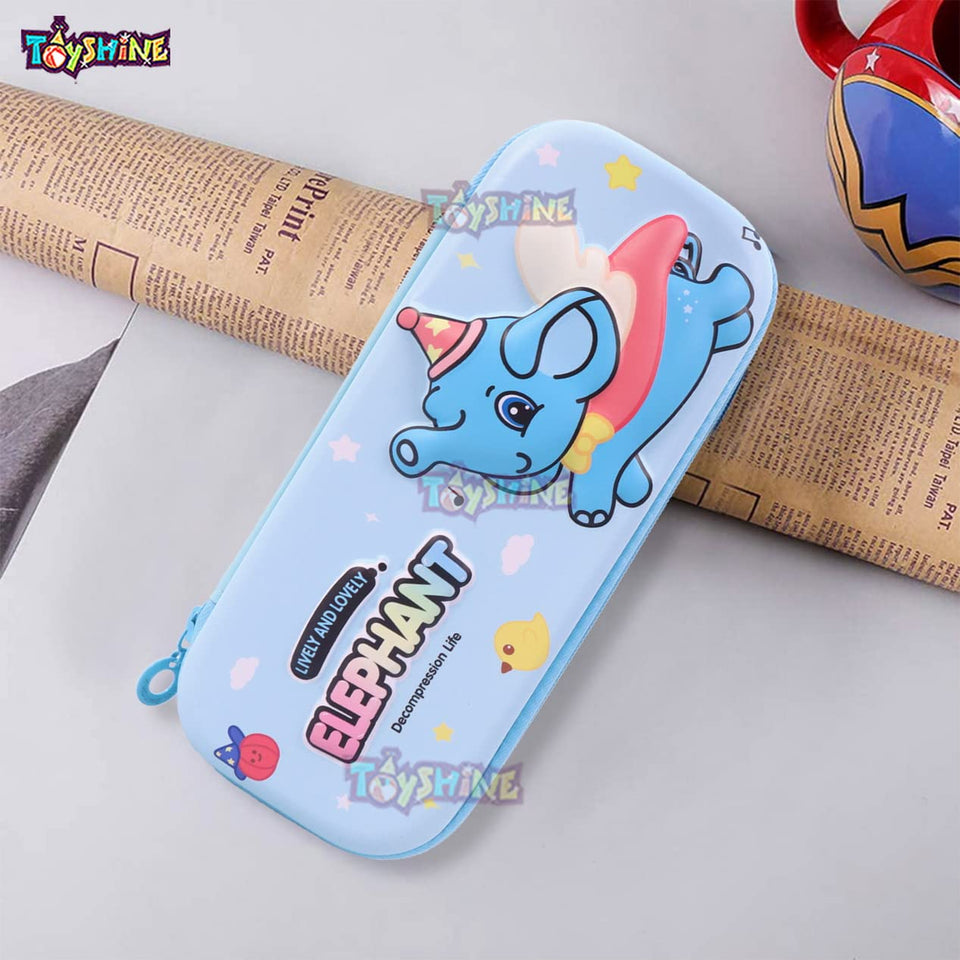 Toyshine Hardtop Pencil Case with Multiple Compartments - Kids School Supply Organizer Students Stationery Box - Girls Pen Pouch- Elephant Light Blue