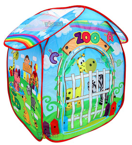 Toyshine Mega Size Pop Up Indoor Outdoor Play Tent House with Animal Puzzle Sticky Cue Cards for Girls Boys - Zoo Model