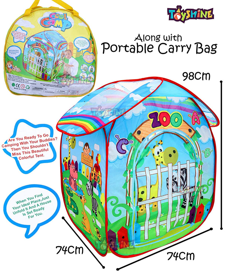 Toyshine Mega Size Pop Up Indoor Outdoor Play Tent House with Animal Puzzle Sticky Cue Cards for Girls Boys - Zoo Model