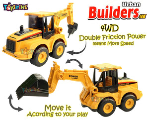 Toyshine Pack of 4 ABS Plastic Construction Vehicle Automobile Car Toy Set, Friction Powered, 4WD Toy Set