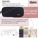 Toyshine 3 Compartment Jumbo Pencil Case with Multiple Compartments and Carry Handle - Kids School Supply Organizer Students Stationery Box - Girls Pen Pouch- Black