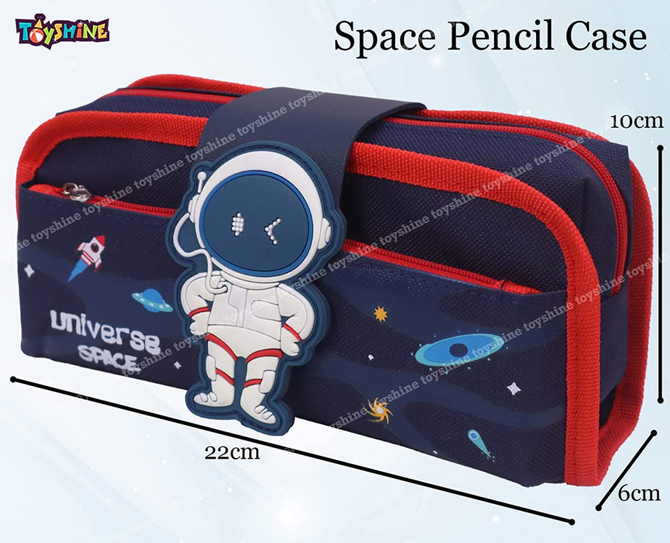 Toyshine 2 Compartment Jumbo Space Pencil Case with Multiple Compartments and Carry Handle - Kids School Supply Organizer Students Stationery Box - Girls Pen Pouch- Blue