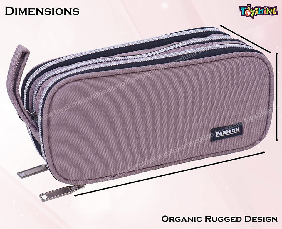 Toyshine 3 Compartment Jumbo Pencil Case with Multiple Compartments and Carry Handle - Kids School Supply Organizer Students Stationery Box - Girls Pen Pouch- Grey