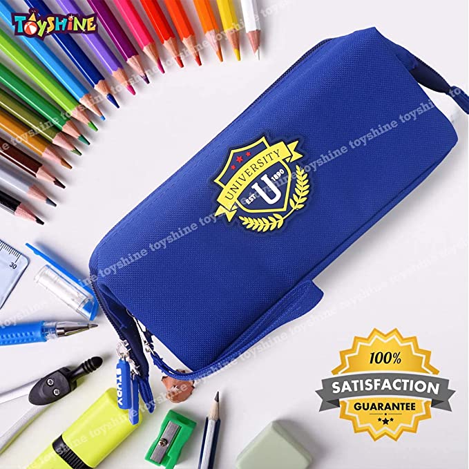 Toyshine British Style Pencil Case with Large Compartment - Kids School Supply Organizer Students Stationery Box - Girls Pen Pouch- Light Blue
