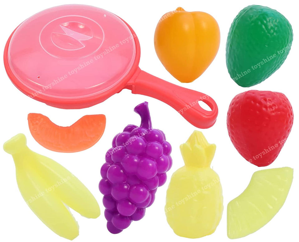 Toyshine 8 Pcs Fruits Play Toy Set with Pan | Pretend Play Food Cooking Toy for Kids Learning Educational Toys for Boys Girls Toddler 3-6 Years