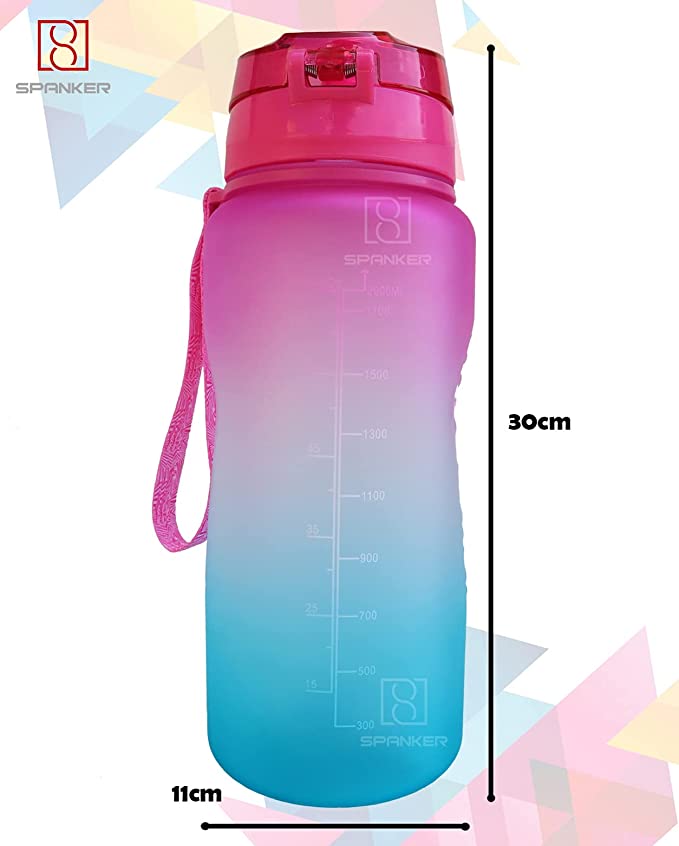 Spanker Motivational Water Bottle Gallon with Time Marker Large Capacity 2000ML, Leakproof BPA Free Fitness Sports Water Bottle ,(Blue-Pink) SSTP