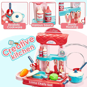 Toyshine 3 in 1 Carry Along 19 Pcs Kitchen Toy Set, Multi-Color Pretend Play Cooking Set for Kids Girls Boys Toddler Baby Gift (TS-2022)