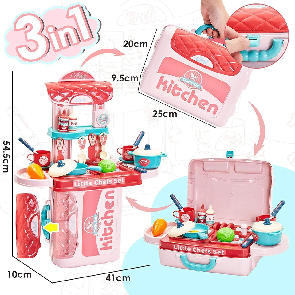 Toyshine 3 in 1 Carry Along 19 Pcs Kitchen Toy Set, Multi-Color Pretend Play Cooking Set for Kids Girls Boys Toddler Baby Gift (TS-2022)