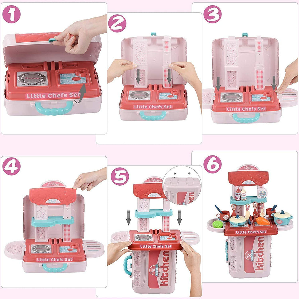 Toyshine 3 in 1 Carry Along 19 Pcs Kitchen Toy Set, Multi-Color Pretend Play Cooking Set for Kids Girls Boys Toddler Baby Gift (TS-2022)