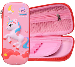 Toyshine Flying Star Unicorn Pink Hardtop Pencil Case with Multiple Compartments - Kids School Supply Organizer Students Stationery Box - Girls Pen Pouch- Pink
