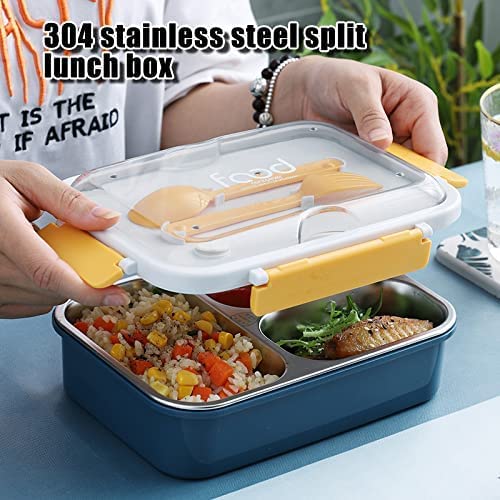 Toyshine Stainless Steel Bento Box for Kids & Adults, 2/3 Compartments Sealed & Leak-proof Lunch Box, Keep Foods Separated Food Storage Container, Food-Safe Materials(3 Compartments, Blue, Pack of 1)
