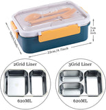 Toyshine Stainless Steel Bento Box for Kids & Adults, 2/3 Compartments Sealed & Leak-proof Lunch Box, Keep Foods Separated Food Storage Container, Food-Safe Materials(3 Compartments, Blue, Pack of 1)