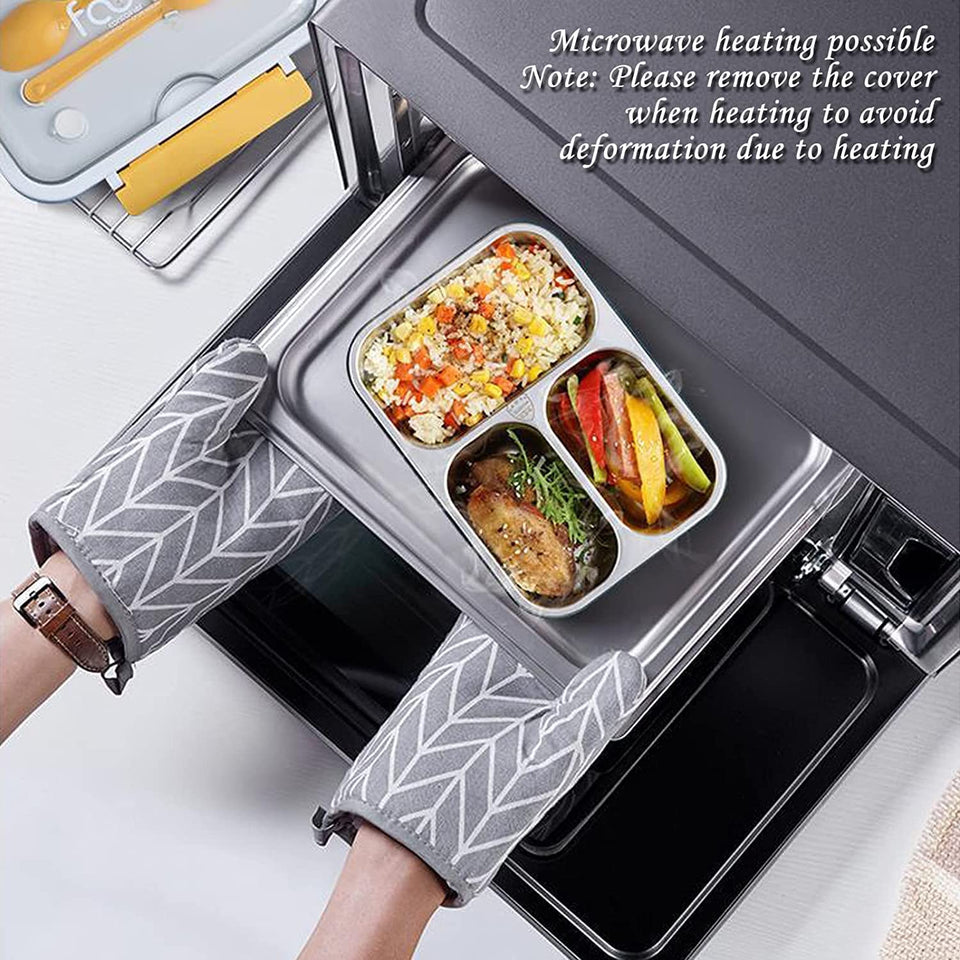 Toyshine Stainless Steel Bento Box for Kids & Adults, 2/3 Compartments Sealed & Leak-proof Lunch Box, Keep Foods Separated Food Storage Container, Food-Safe Materials(3 Compartments, Green, Pack of 1)