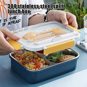 Toyshine Stainless Steel Bento Box for Kids & Adults, 2/3 Compartments Sealed & Leak-proof Lunch Box, Keep Foods Separated Food Storage Container, Food-Safe Materials(3 Compartments, Green, Pack of 1)