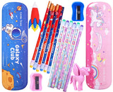 Toyshine Pack of 18 Space and Unicorn Stationary Set - 2 Pencil Boxes, 2 Erasers, 12 Pencils, 2 Sharpner, Birthday Party Return Gift Party Favor for Kids