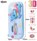 Toyshine Hardtop Pencil Case with Multiple Compartments - Kids School Supply Organizer Students Stationery Box - Girls Pen Pouch- Elephant Light Blue