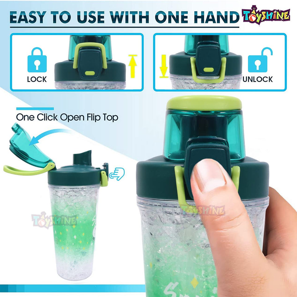 Toyshine Icing Design Water Bottle Tumbler Sipper Cup, Reuseable Plastic Cup with Lid and Straw, Pop Up Open, Heavy Material - 400 ML