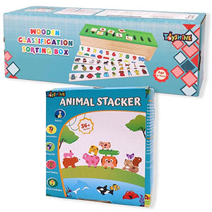 Toyshine Wooden Montessori Combo | Animal Stacker, Classification Box