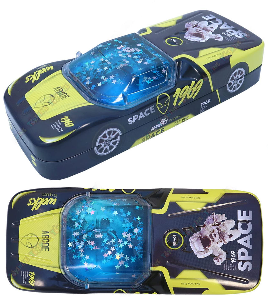Toyshine Aqua Splash Super Car Metal Pencil Box with Moving Wheels, Detailed Exterior, Double Comparment for Kids