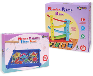 Toyshine Wooden Montessori Combo | Magnetic Fishing Game and Ramp Race