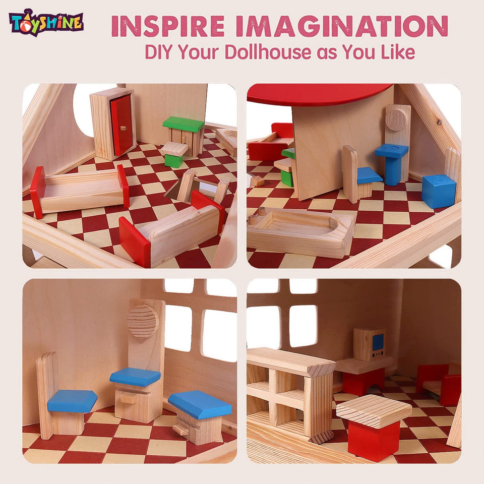 Toyshine Big Size Wooden DIY Doll House for Kids with Furniture