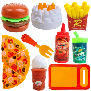 Toyshine Pizza Party Fast Food Pretend Cooking & Cutting Play Set Toy for Kids (Multi-Color)