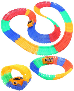 Toyshine Tracks Set Glow Race Car Toy Set Educational Twisted Flexible Tracks 220 Pcs with Electric Car Toys for Kids - Multicolour - B